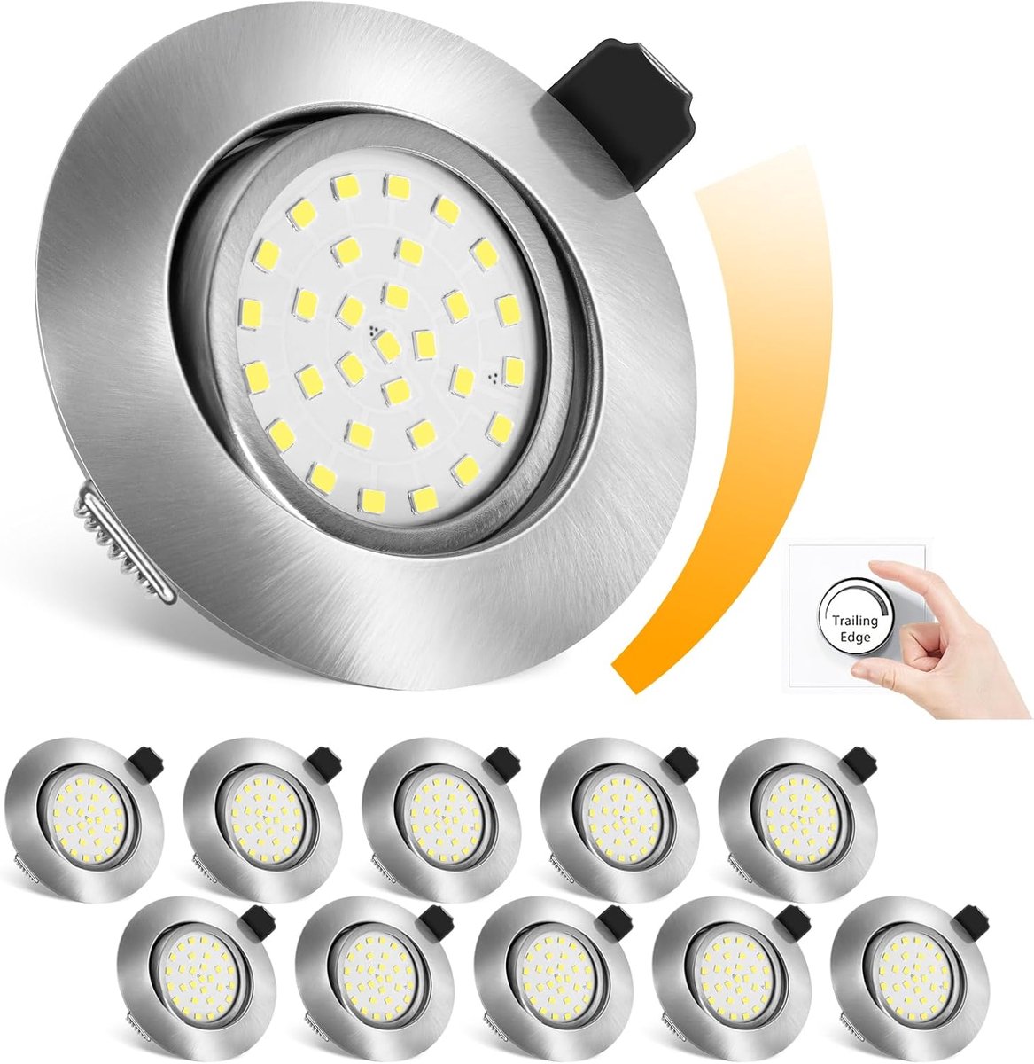 Inbouwspot Dimbaar Zwart, 5W, 4000K Neutraal Wit, 600 Lumen, 68mm, 45° Draaibaar, 10 Stuks (zilverachtig, 6000K)
