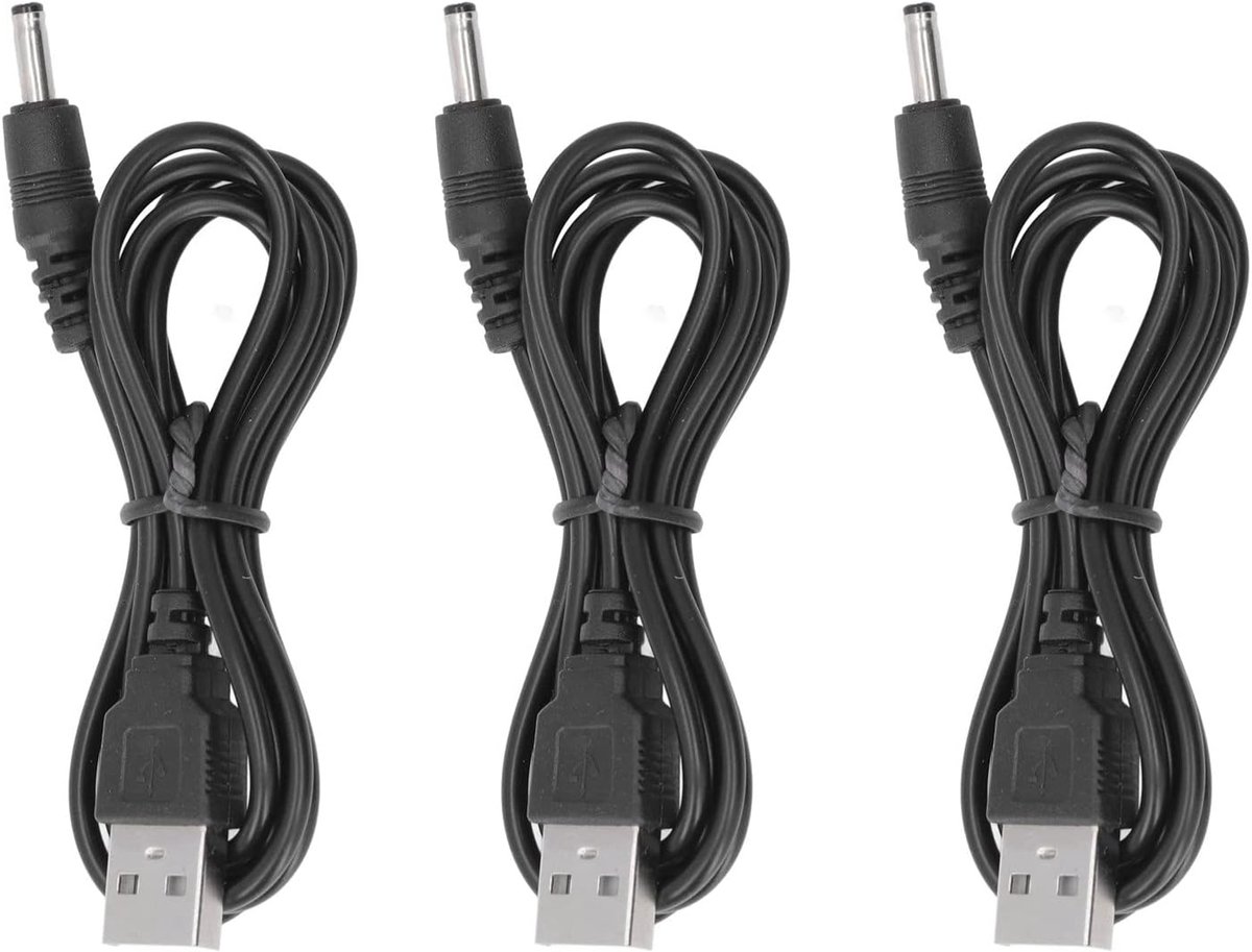 3 Stuks USB-netsnoer Draadlijn DC 5V-aansluiting Oplaadkabel 3.5x1.35mm Dubbele PVC-isolatielaag, USB-kabels