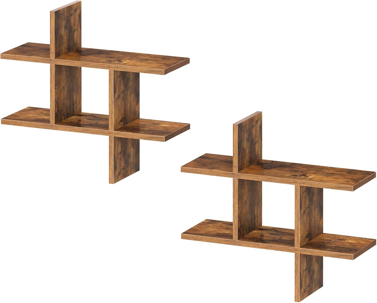 Zwevende Planken, Decoratieve Planken, Wandplanken voor Woonkamer, Studeerkamer, Slaapkamer, Vintage Bruin EFG65BJP201
