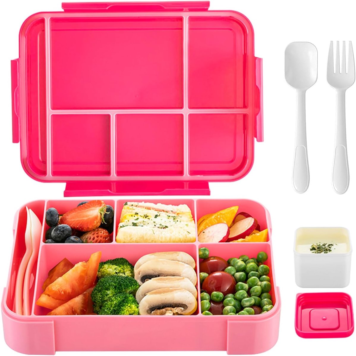 Broodtrommel voor kinderen, lunchbox voor kinderen, met 6 onderverdelingen, broodtrommel voor kinderen, bento box, 100% BPA-vrij, 4-in-1 broodtrommel, school voor kleuterschool, lunchbox,