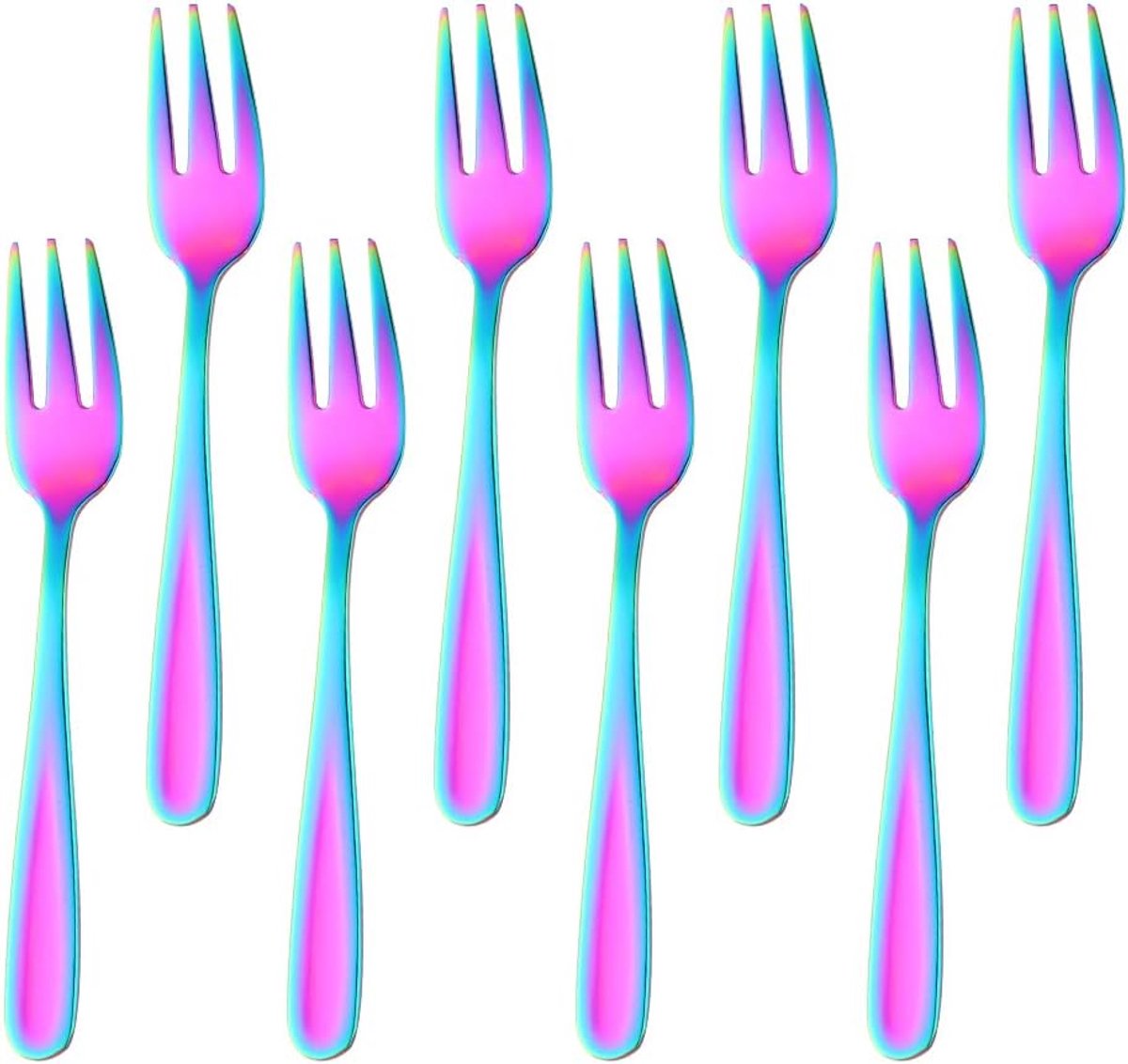 Dessertvorken Roestvrij Staal Taartvork 13,6CM (5,4 Inch) Fruitvork 8-delig Rainbow Vorkenset Spiegel Polijst
