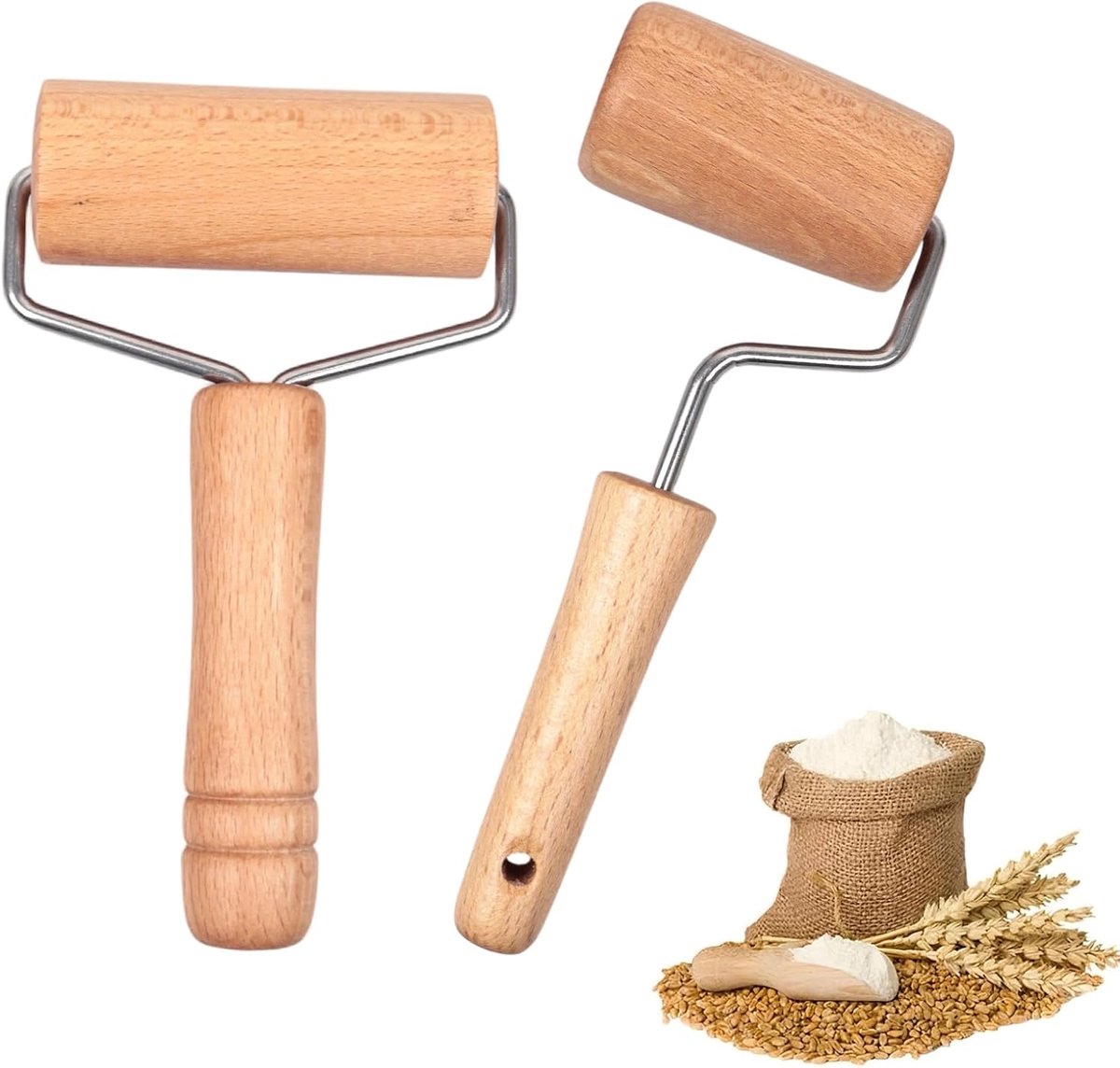 Deegroller, klein, 2 stuks, rolling pin voor pizza, twee maten deegroller, klein, geschikt voor handgemaakte pastel staven en deegroller, klein met handvat