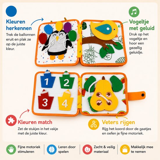 Joymaxx Montessori Busy Board - Baby Speelgoed 1 jaar - Activiteitenboek voor Peuters - Sensorisch Speelgoed 6 maanden tot 2 jaar - Montessori Speelgoed voor Onderweg - Cadeau Meisjes 18 maanden van Joymaxx — afbeelding 4