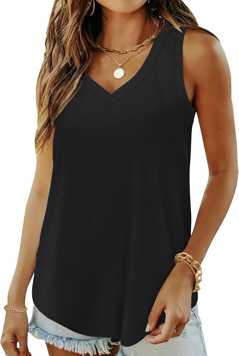 Basic tanktop voor dames, mouwloos bovenstuk met V-hals