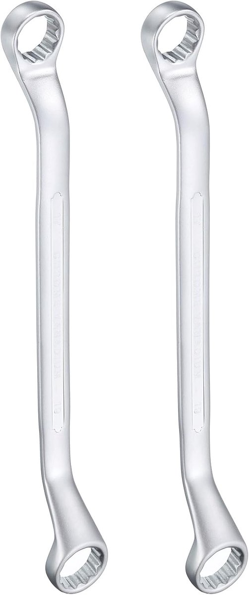2 stuks 45 graden offset ringsleutel 17 mm x 19 mm 12-punts metrische CR-V dubbele ringsleutel chroom-vanadium-staal lang voor automotive en doe-het-zelfreparatie