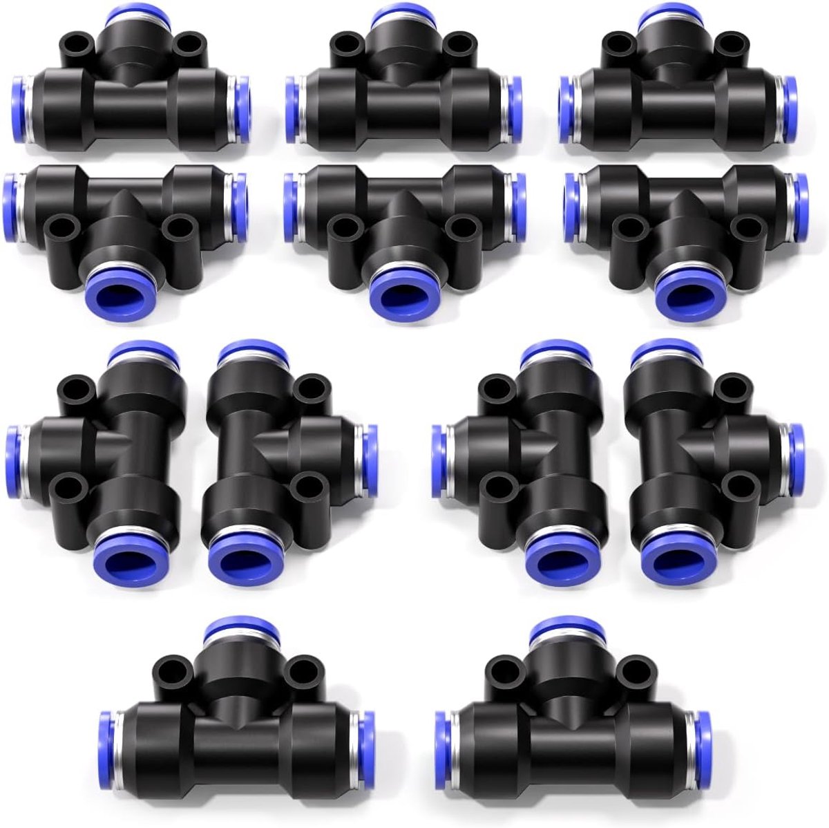 12 Pcs 10mm 3 Way Tee Push in Connect Pneumatische Fitting, 3 Way Plastic Quick Release PE Air Line Adapter
