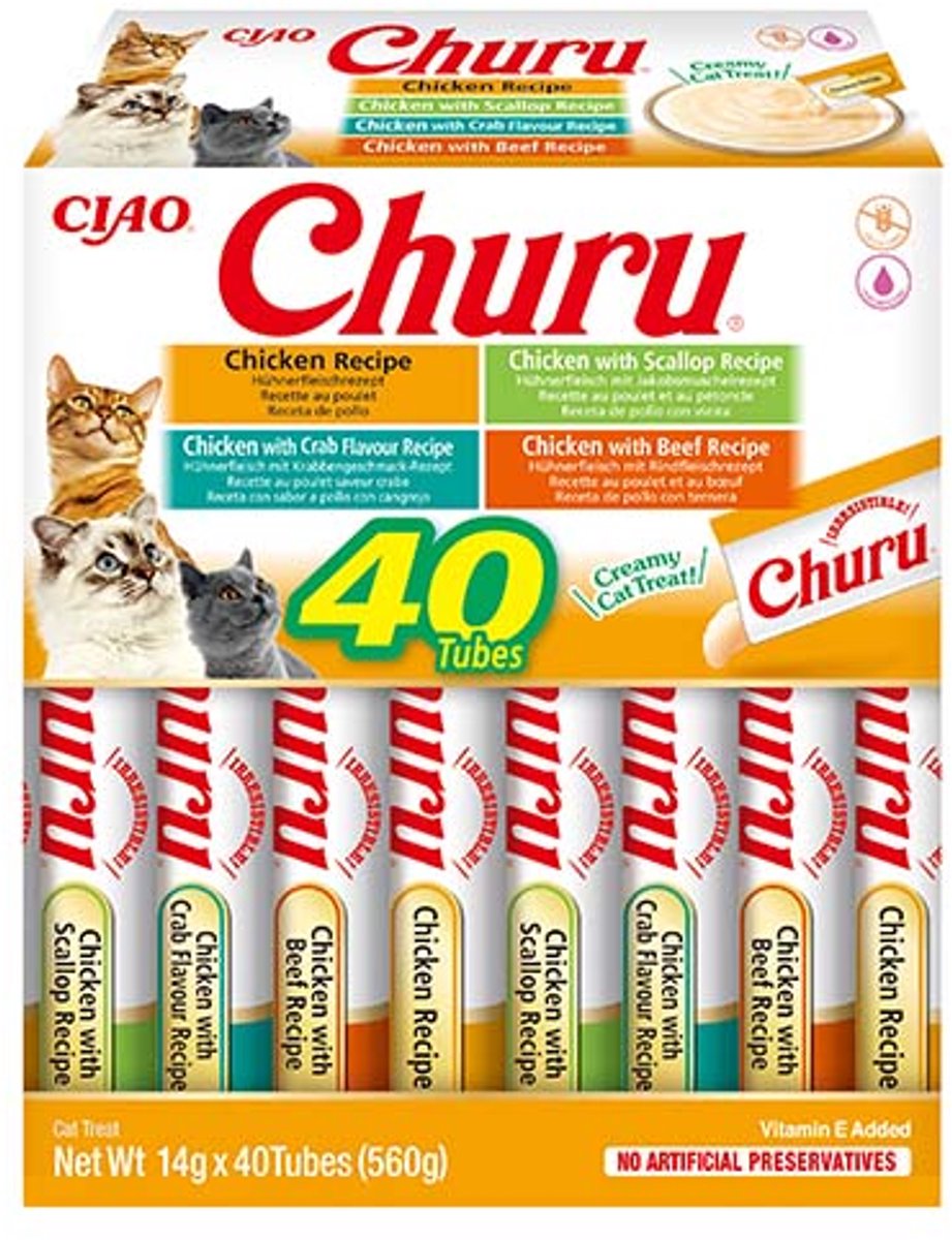 Inaba Ciao Churu Creamy Puree Liquid Kattensnack Kip variëteiten 40x14g