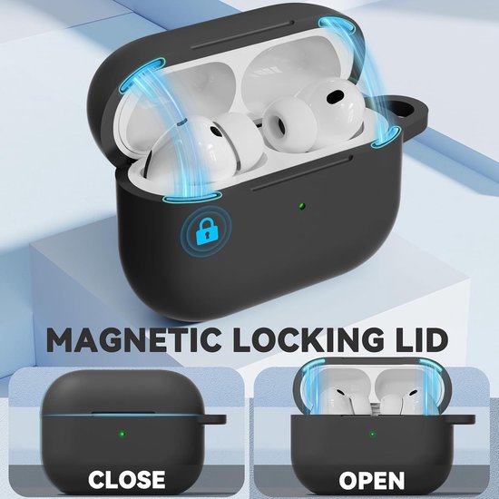 Compatible with AirPods Pro 3 Case - Magnetic Black - Silicone Protective Case Cover for Apple Air Pod Pro 3rd (2025), Magnetic Lid Lock Design, with Cleaning Kit — afbeelding 4