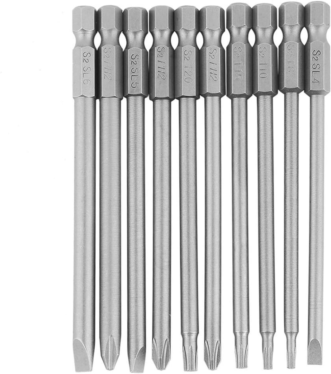 10 Delige 1/4" Zeskant Magnetische Schroevendraaierbitset, Sleuf Kruis Veiligheidsster