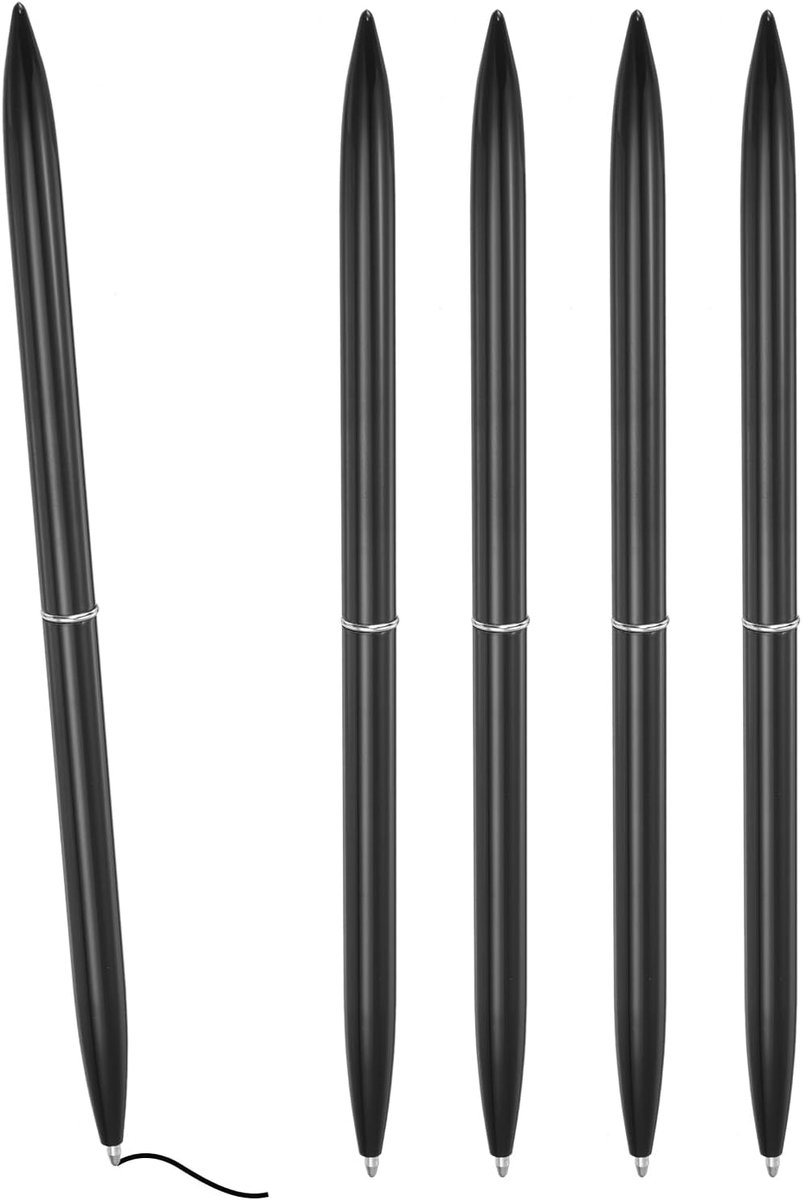 Slanke metalen balpen, 5 stuks zwarte inkt 1 mm medium puntpen, metallic intrekbare lichtgewicht gladde schrijfpennen voor bedrijf, kantoor, bruiloft, gastenboek, zwart