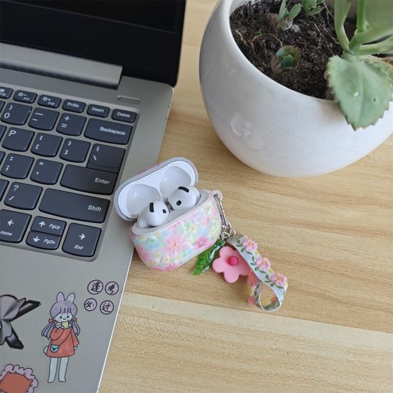 Compatibel met AirPods 4 hoes, schattig sierlijk roze bloemenpatroon, hoofdtelefoonbeschermhoes voor Air Pod 4 (Bloemen-A) van compatibel — afbeelding 4