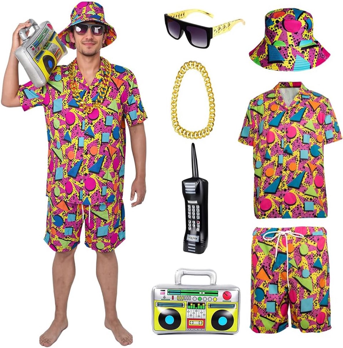 80 en 90 outfit voor heren, retro shirts en shorts, hiphop-strand-T-shirts en shorts, joggingpakken, badkostuums, carnavalskostuums