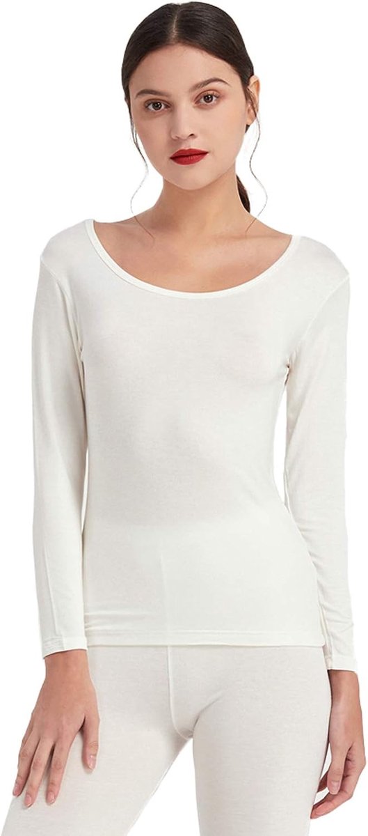 Ultradun modal thermisch ondershirt voor dames met ronde hals en lange mouwen Gebroken wit M (40 42)
