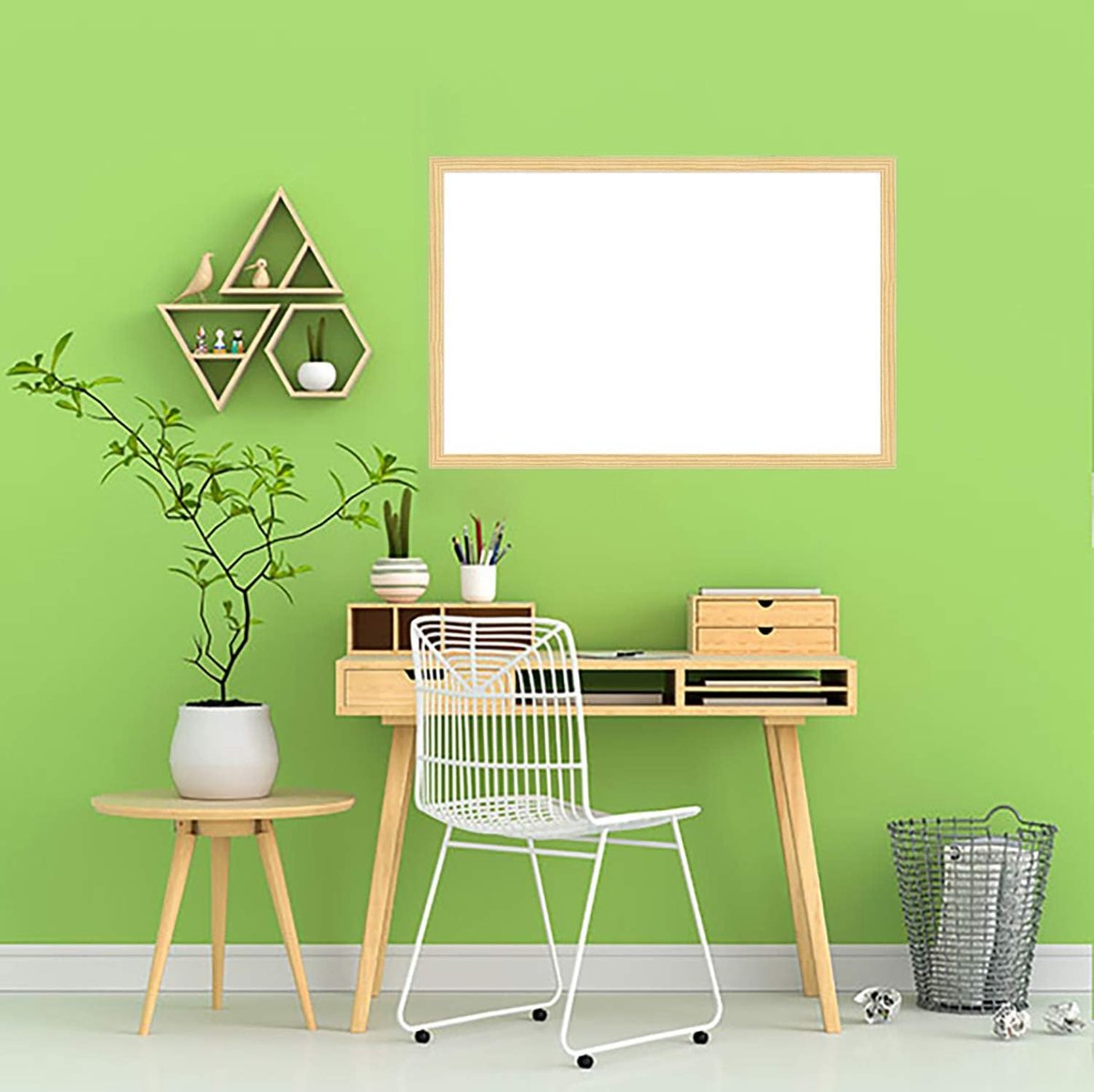 Hansel Home Wit Bord met Houten Frame 30x40cm, Whiteboard, Schoolbord Krijtbord Wit 30x40cm
