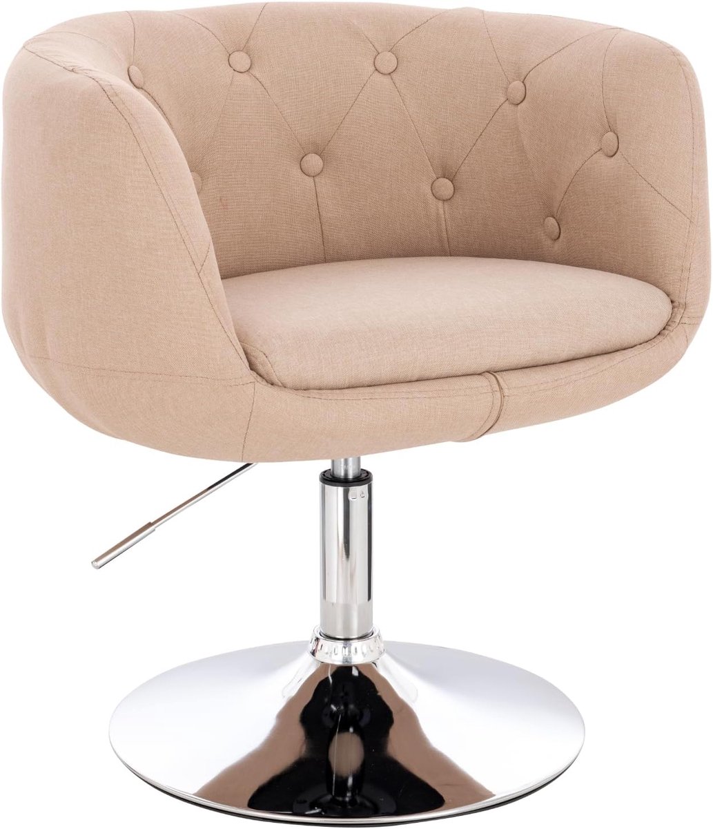 Panama Retro Loungestoel Beklede Stoel Cocktailstoel Tellervoet Metaal Stofbezug Beige