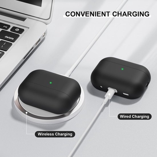 Hoes Compatibel met Airpods Pro 2 Generation hoes 2022, Ultra-Thin, siliconen stootvaste zachte beschermhoes voor Airpods Pro 2, LED vooraan zichtbaar (zwart) — afbeelding 5
