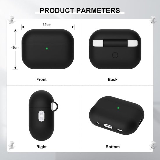 Hoes Compatibel met Airpods Pro 2 Generation hoes 2022, Ultra-Thin, siliconen stootvaste zachte beschermhoes voor Airpods Pro 2, LED vooraan zichtbaar (zwart) — afbeelding 4