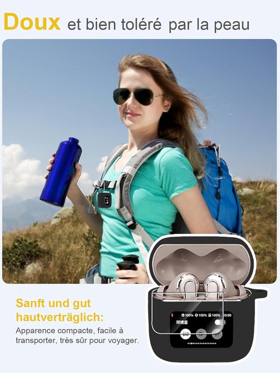 Pro 3_GJ zachte siliconen beschermhoes voor JBL draadloze hoofdtelefoon Tour Pro 3_GJ met karabijnhaak, volledige bescherming (zwart + pantserfolie) van Pro — afbeelding 4