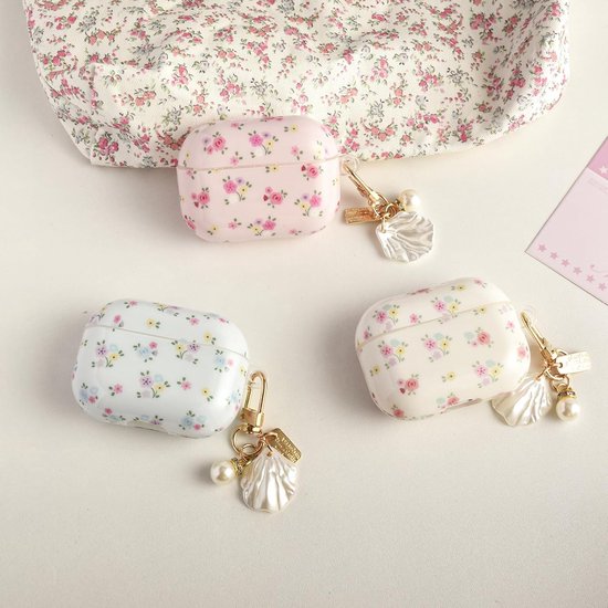 Hoes voor AirPods Pro 3 met Reinigingsset, Schattig Bloemendesign met Elegante Bloemen, Zachte TPU Beschermhoes voor Meisjes en Vrouwen, Compatibel met AirPods Pro 3e Generatie - Roze — afbeelding 4