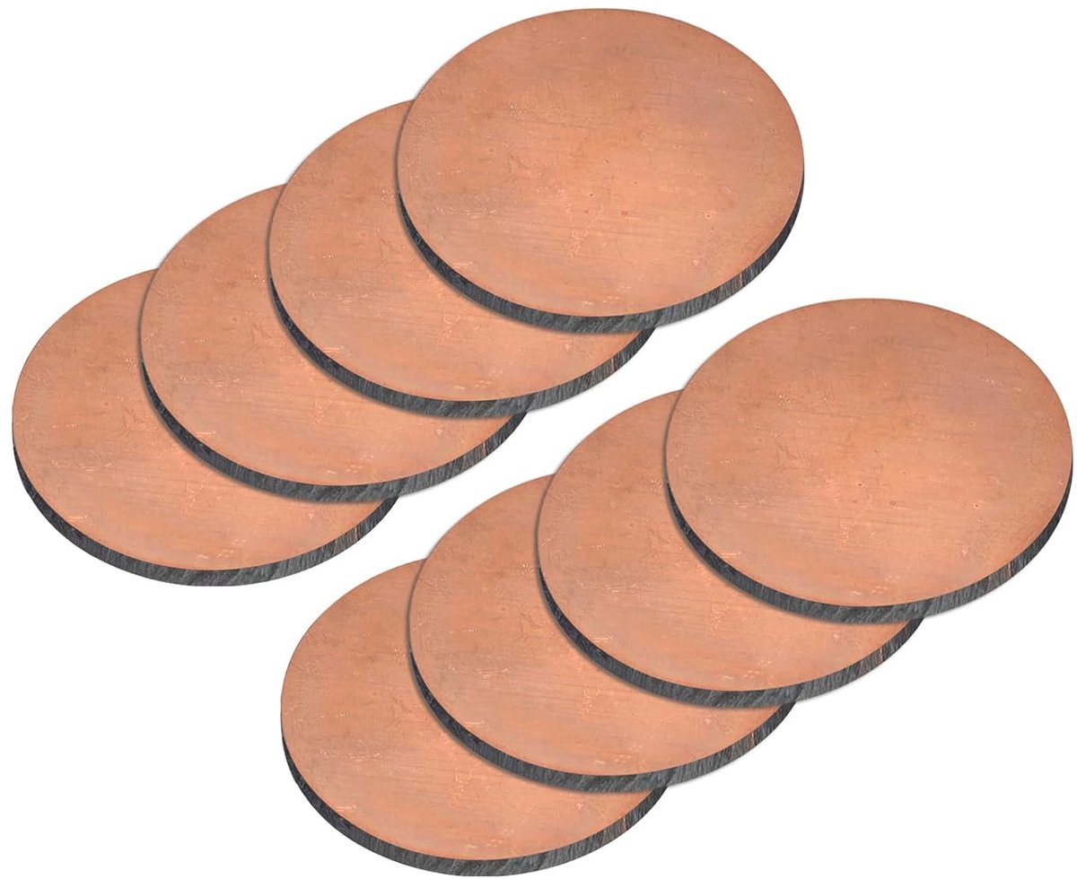 Zuiver koperplaat, 8 stuks 5/8 inch x 0,06 inch, 14 gauge T2 koperen metalen ronde plaat voor handwerk, elektrische reparaties