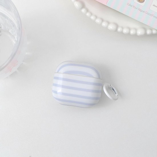 Compatibel met beschermhoes voor AirPods 4e generatie met reinigingsset, schattig, horizontale strepen, esthetisch strependesign, schokbestendig, voor deur, sleutel, zachte hoes, blauw van compatibel — afbeelding 3