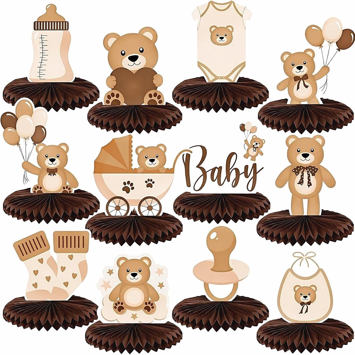 Motief decoratie verjaardag jongens meisjes bruin verjaardagsdecoratie voor 1e, 2e 3e jaar, herbruikbare kinderverjaardag & babyshower decoratie, als fotoachtergrond voor speelgoedpoppen en