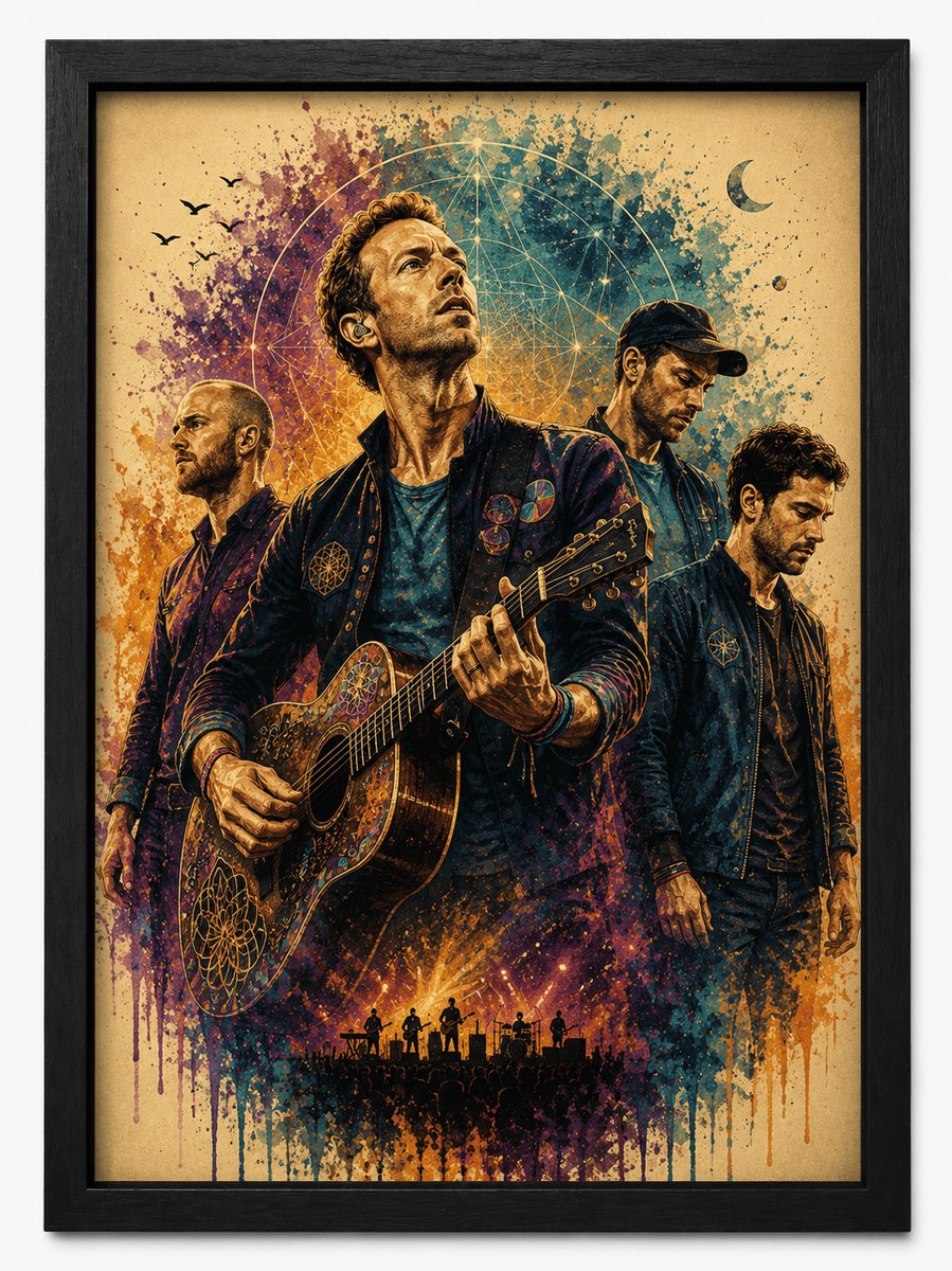 Coldplay Poster | Art Style Band Poster | Inclusief Zwarte A3 Lijst