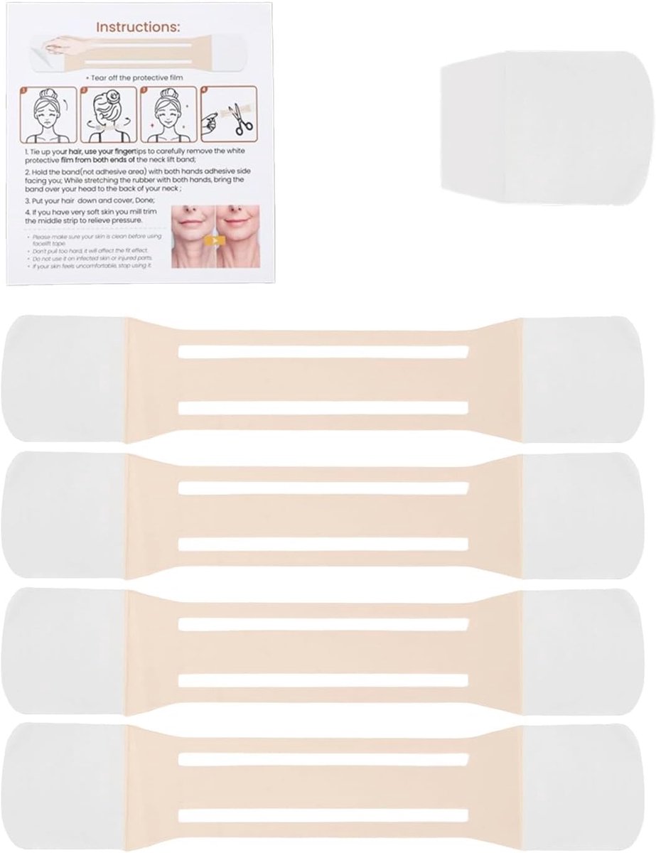 4 Stuks Nek-Lift Tape & 20 Stuks Patches, Onzichtbare Directe Lifting en Strakker Makend Band Strakke Huid in Seconden voor Vrouwen Nek Gezicht Kaak