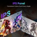 IPS paneel monitor. Links een rood en blauw gevecht, rechts een grijs en blauw gevecht. Kleuren zijn consistent.