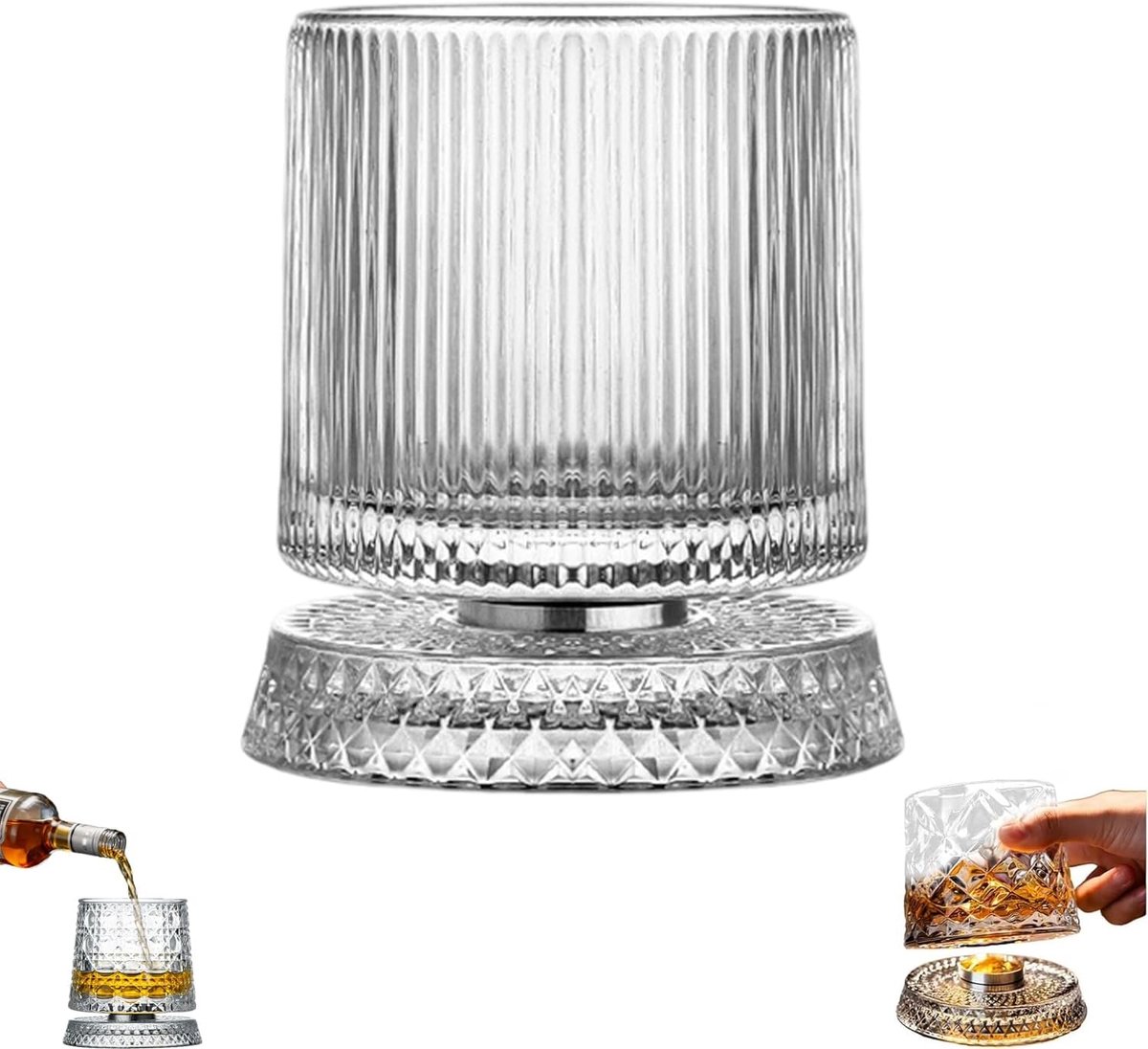 Casalora Whiskeyglas – 360° Draaiend Whiskyglas – Old Fashioned Tumbler met Roterende Bodem – Luxe Cadeau voor Bourbon, Scotch en Cocktailliefhebbers