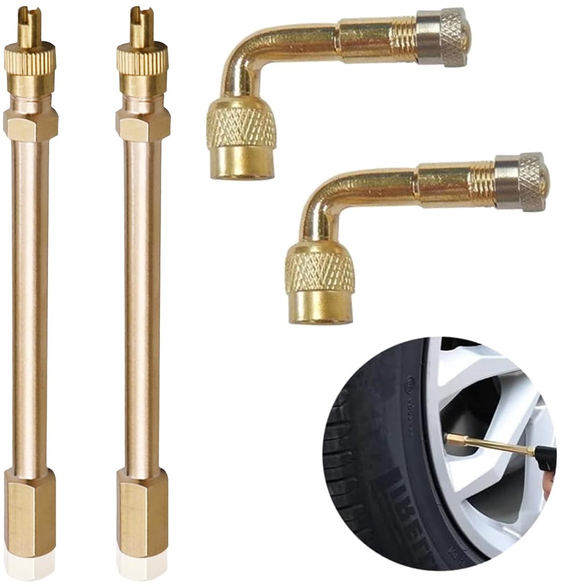SolidKeus - Ventieldoosverlengingset met 2 Bronzen Adapters voor Auto en Fiets