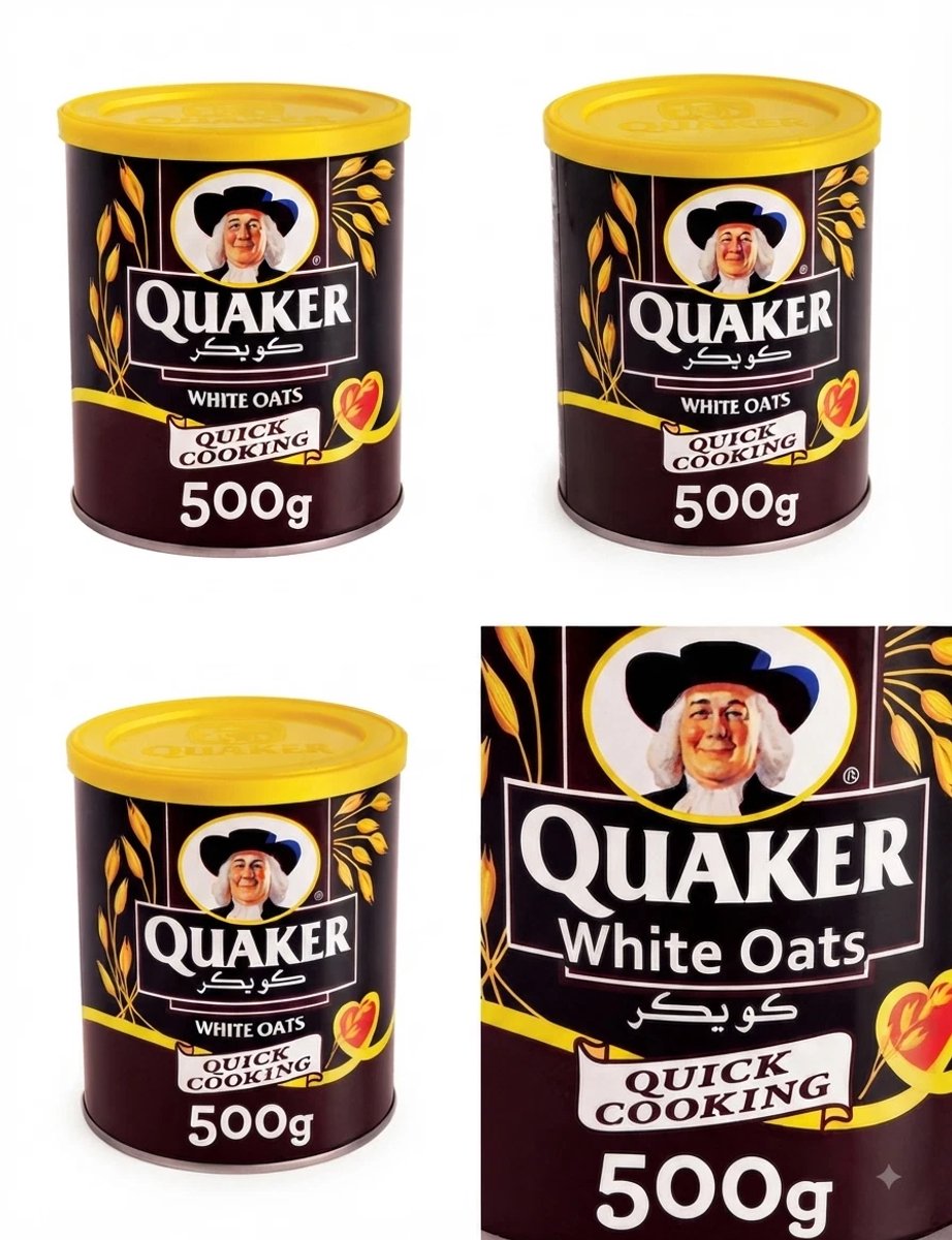 Quaker Witte Haver Havermout - Klassieke Weisser Hafer Flocken - 2x 500g in Handige Bewaarblik - Ideaal voor Ontbijt en Bakken - Voordeelverpakking van 2 Stuks Met Kajal Sticker