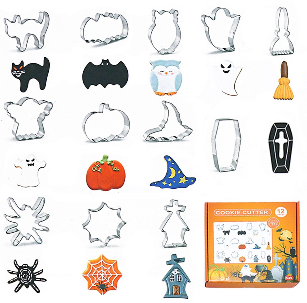 SolidKeus - 12 Stuks Halloween Koekjesuitstekers van Roestvrij Staal