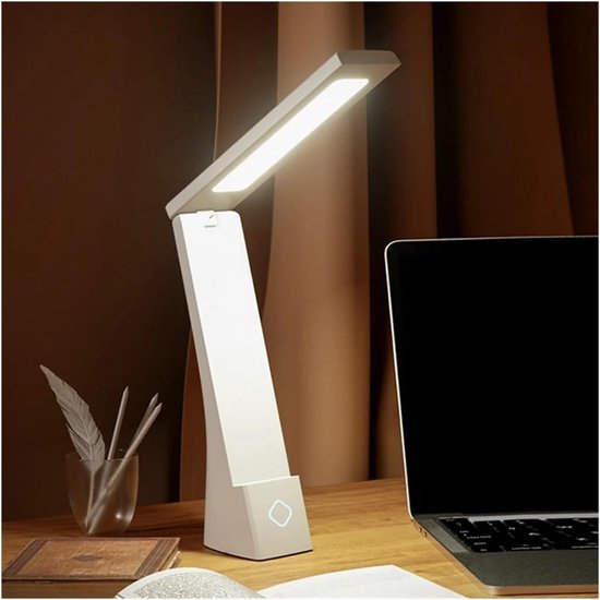 Opvouwbare LED Bureaulamp Met USB Oplaadbare Batterij - Tafellamp Voor Lezen En Studeren - Dimbare Leeslamp Voor Bureau Nachtkastje Slaapkamer En Kinderkamer - Snoerloos Of Met Adapter Te Gebruiken - Ruimtebesparend En Verstelbaar - Wit van SNQ — afbeelding 2
