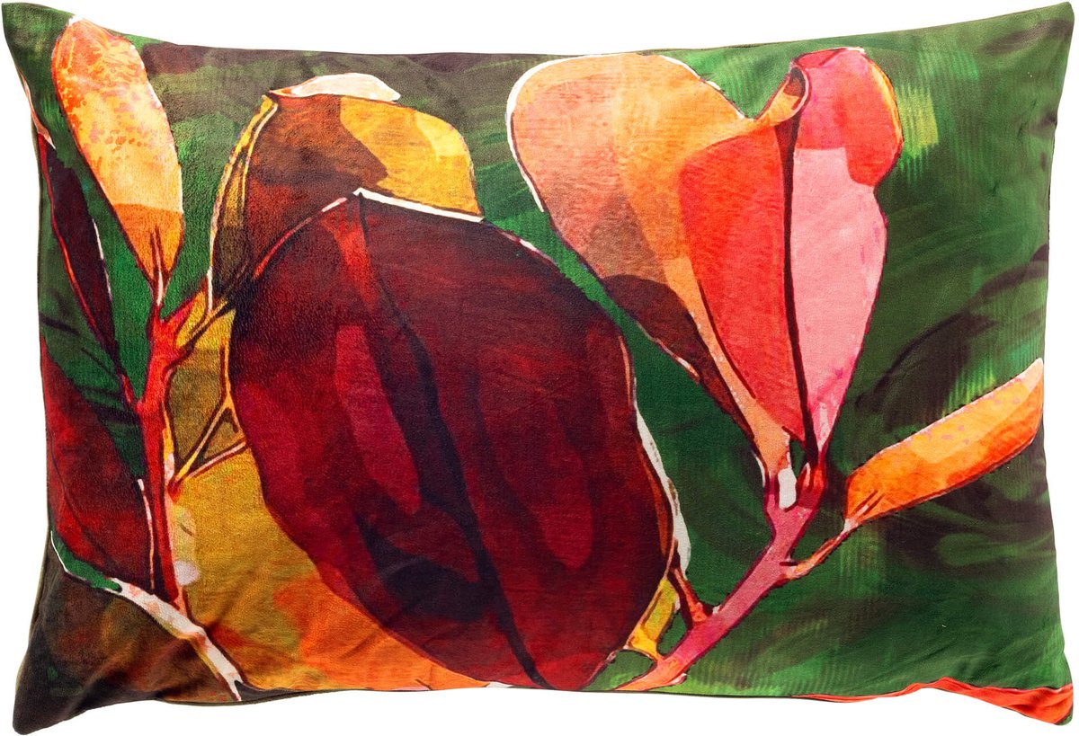 Dutch Decor AKIMA - kussenhoes 40x60 cm - bladmotief - Forest Elf - multicolour - met rits - zonder binnenkussen