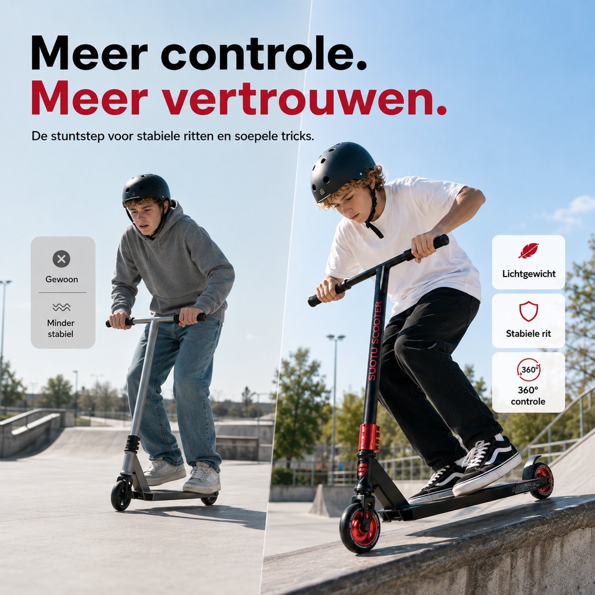 Suotu Stuntstep - Step - Kinderstep - Speelgoed Jongens/Meisjes - Maximale stuurhoogte: 78 cm - Aluminium - Buitenspeelgoed - Zwart/Rood — afbeelding 5