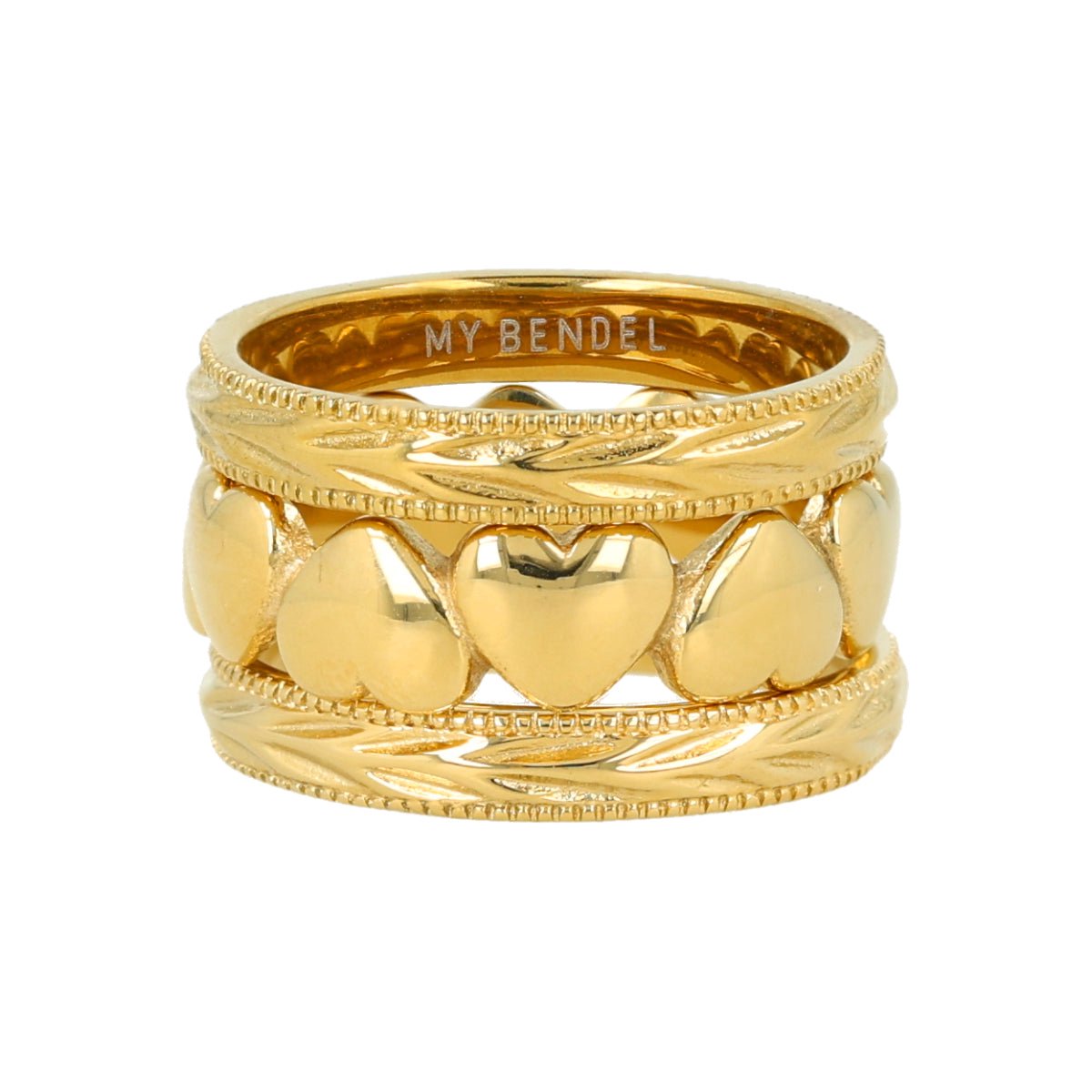 My Bendel - Goudkleurige Ringenset Hartjes - met Luxe Cadeauverpakking | Sieraden Voor Dames | Maat 17.00 Mm / Maat 53