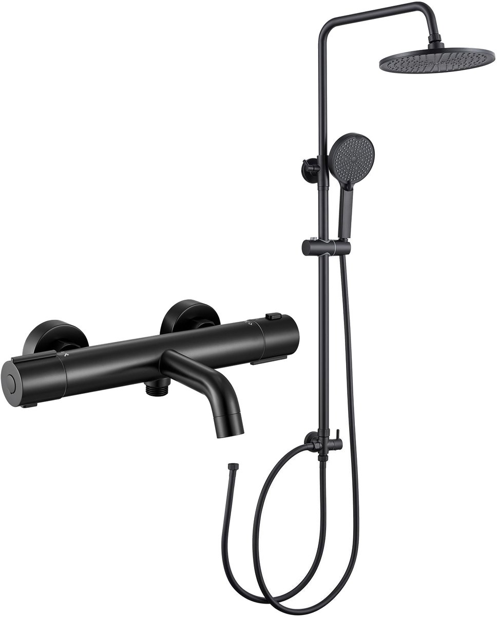 Auralum Max Regendouche Met Thermostaatkraan - Doucheset - Inclusief thermostaatkraan badkraan en planchet - Met CoolTouch technologie - 10 inch Douchekop - Handdouche met 4 standen - Waterbesparend - Zwart