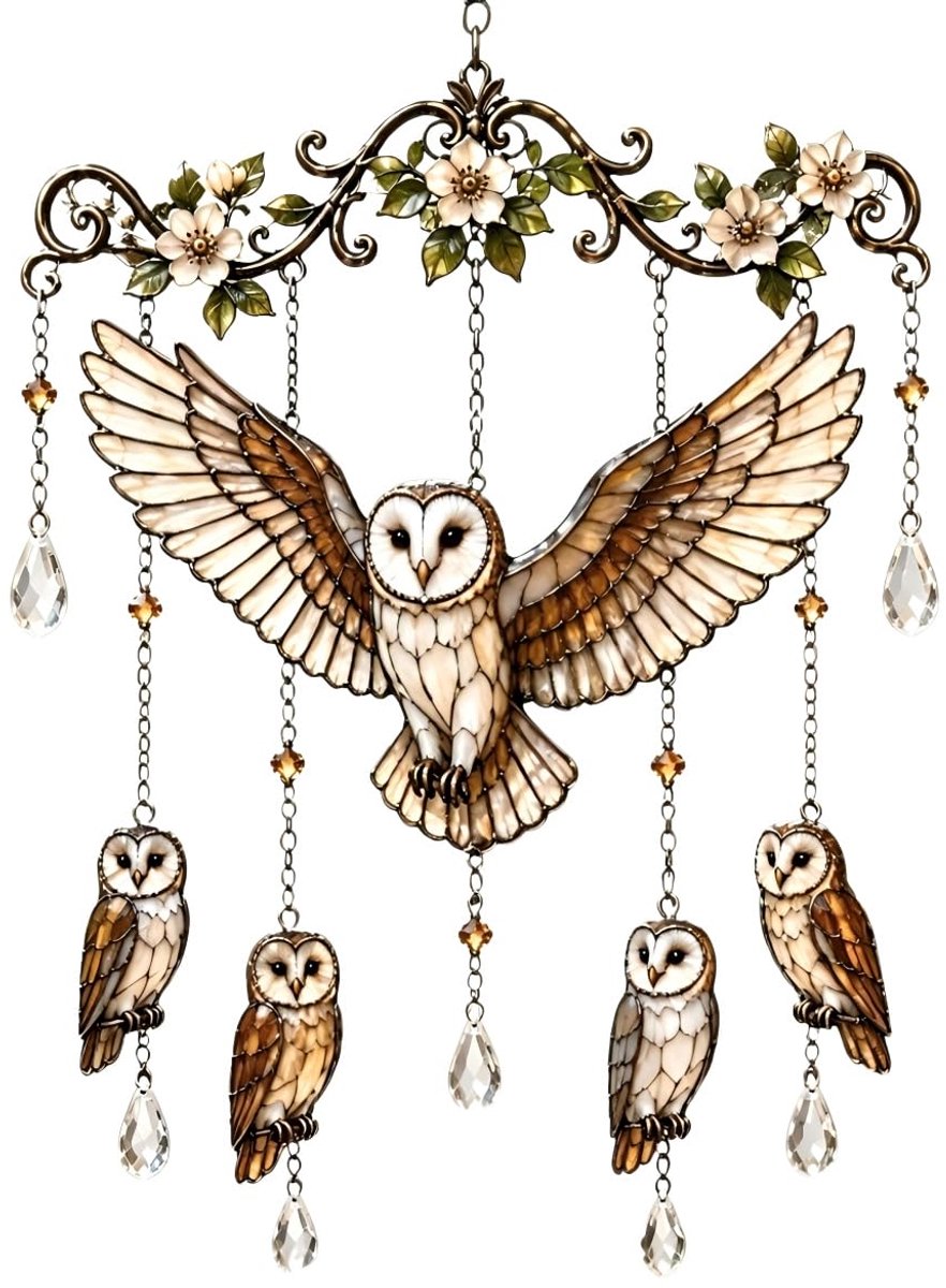 Casalora® Sierlijke Kolibrie Windgong – Acryl Zonvanger Met Hangdecoratie – Herdenkingscadeau Voor Vrouwen En Oma – Decoratieve Sun Catcher Voor Tuin, Balkon En Woondecoratie (Uil Vogel)