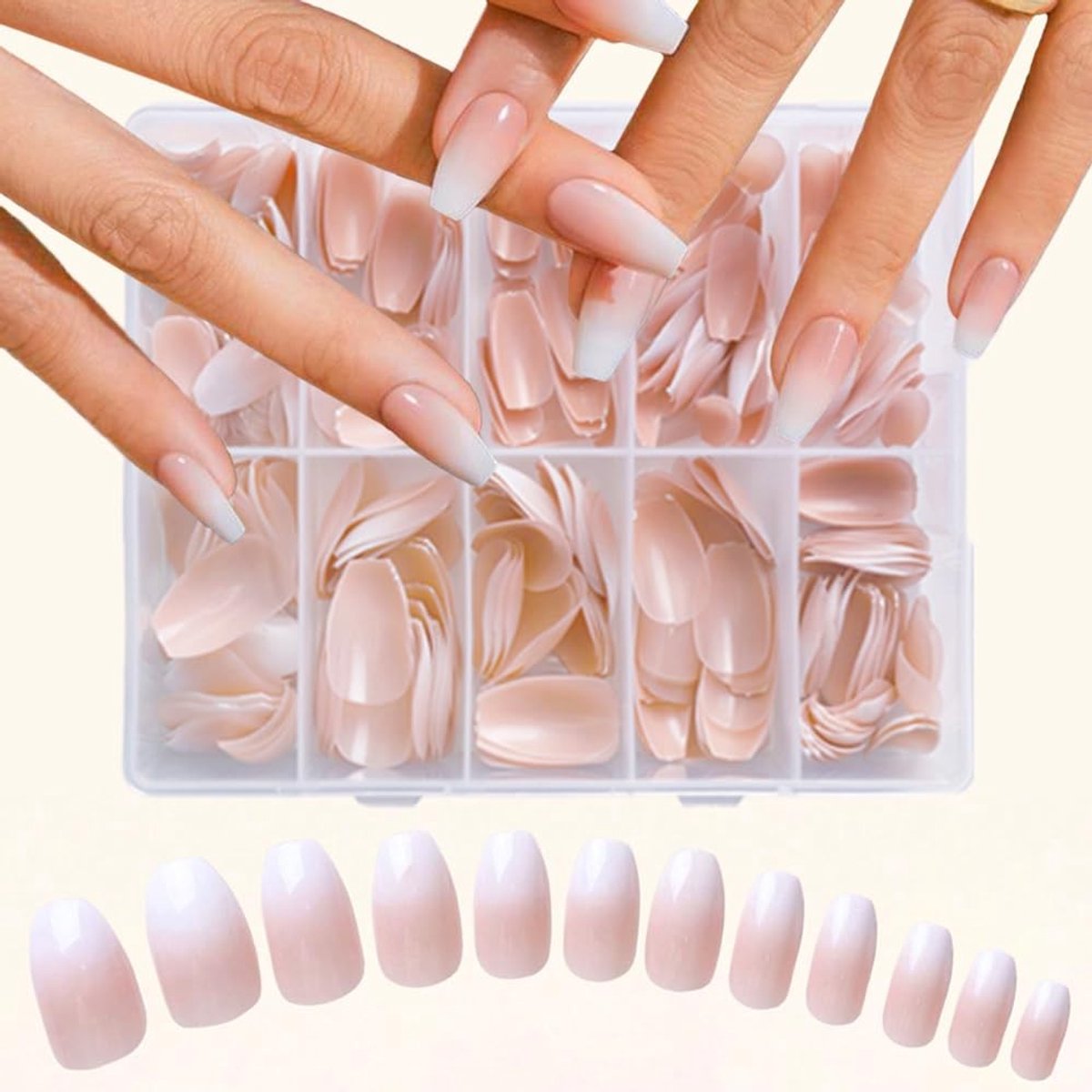 SolidKeus - 240 Stuks Medium Stiletto Nageltips Roze-Wit