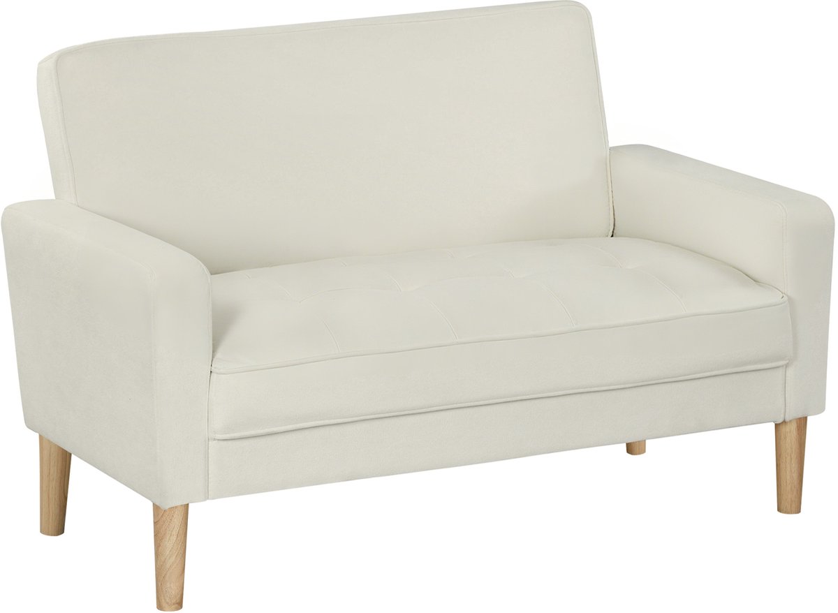 HOMCOM Loveseat Polyester, Gummiholz 130L x 74,5B x 82H cm Cremeweiß