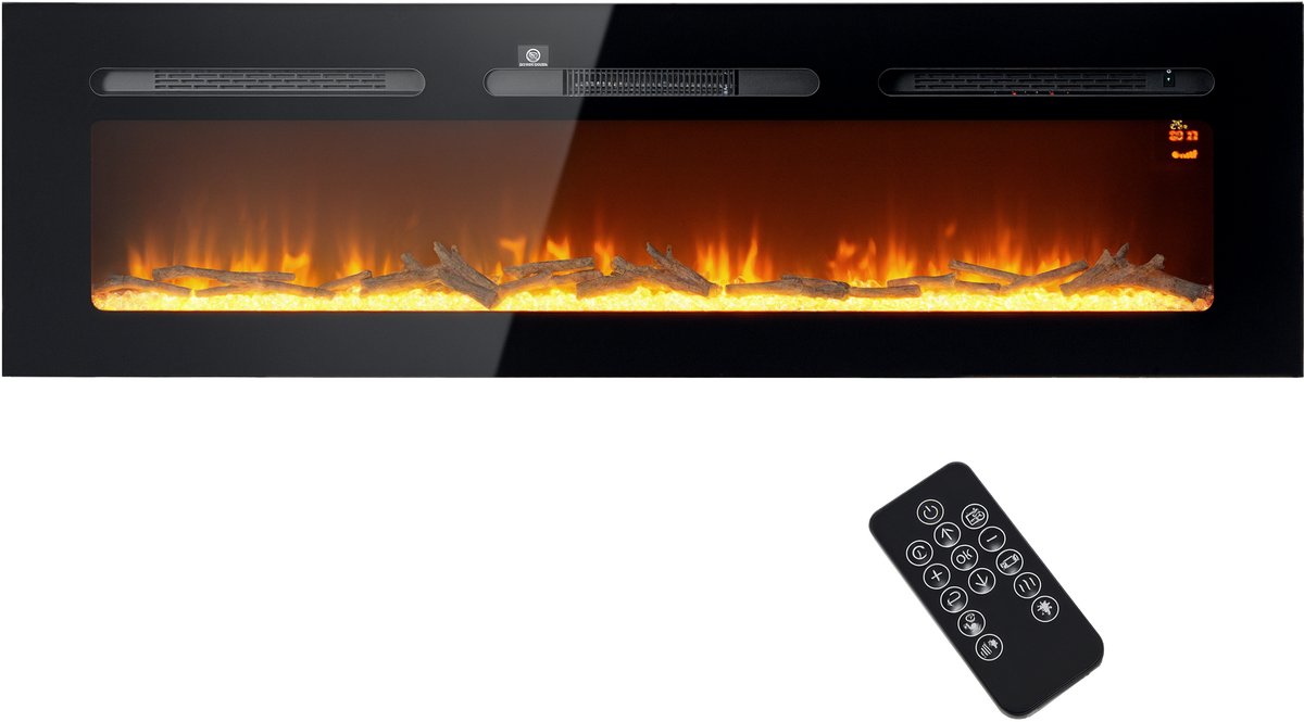 HOMCOM Electric Fireplace-Stahl, Hartglas-152,4L x 15,8B x 45H cm-Schwarz