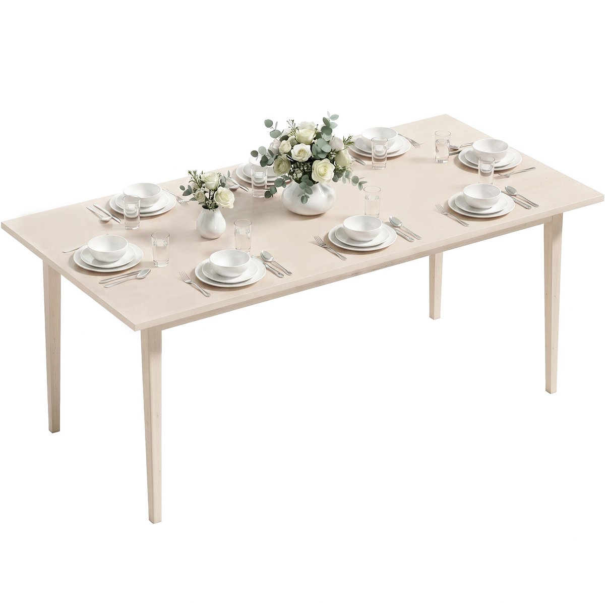 HOMCOM Dining Table-Spanplatte-180L x 90B x 75H cm-Cremeweiß
