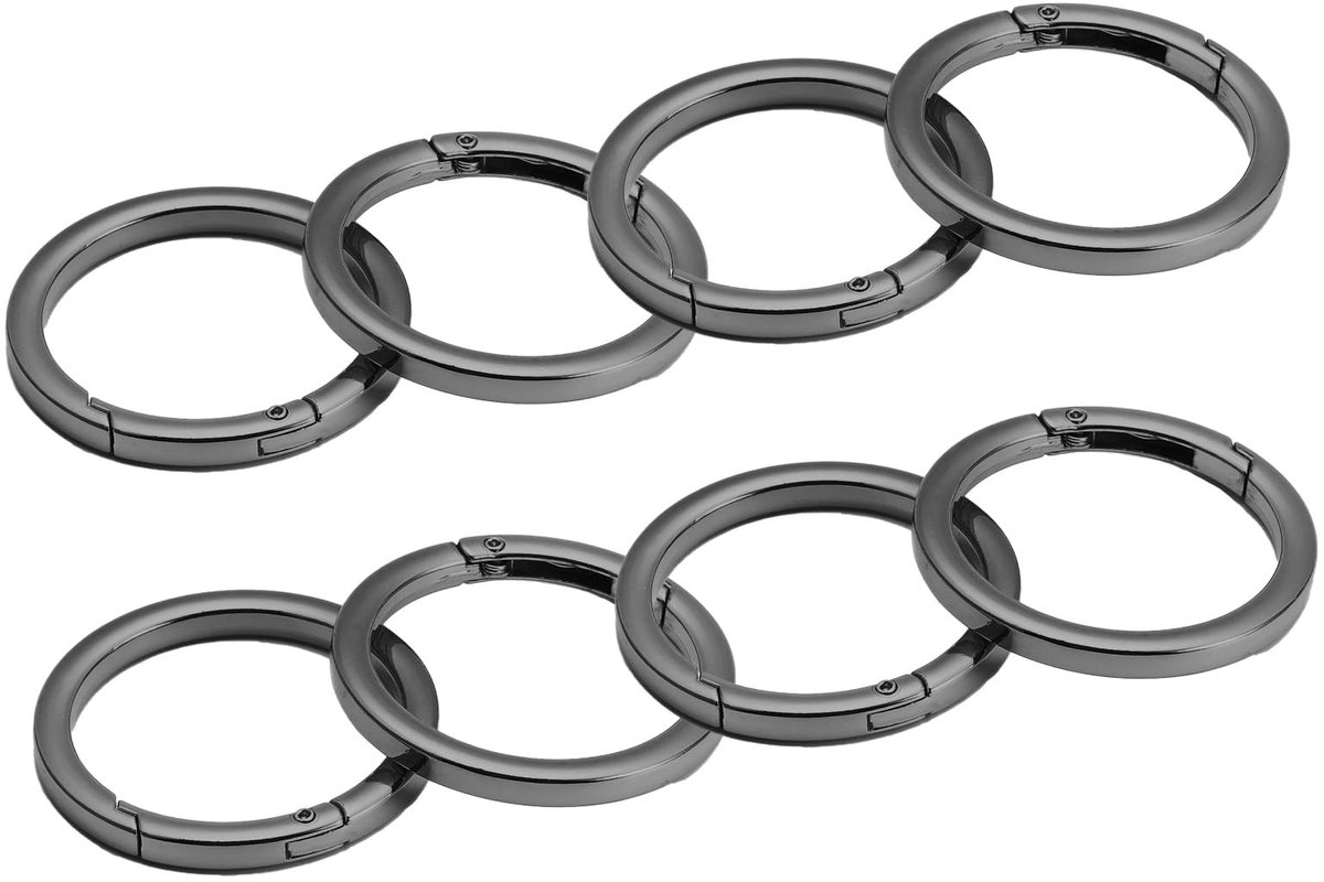 SolidKeus - Set van 8 Ronde Metalen Karabijnhaken met Veersluiting (Gunmetal, 38 mm)