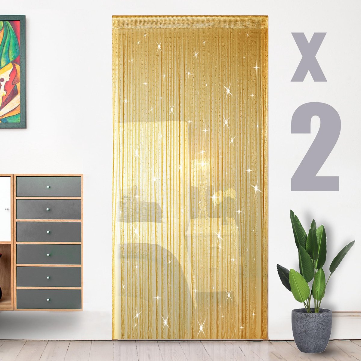SolidKeus - Set van 2 Deurgordijnen 39x201 cm met Parels