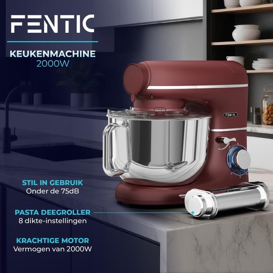 Keukenmachine - Keukenrobot - Zelf Pasta Maken - Inclusief Pastaroller - 62L Kom - Rood — afbeelding 5