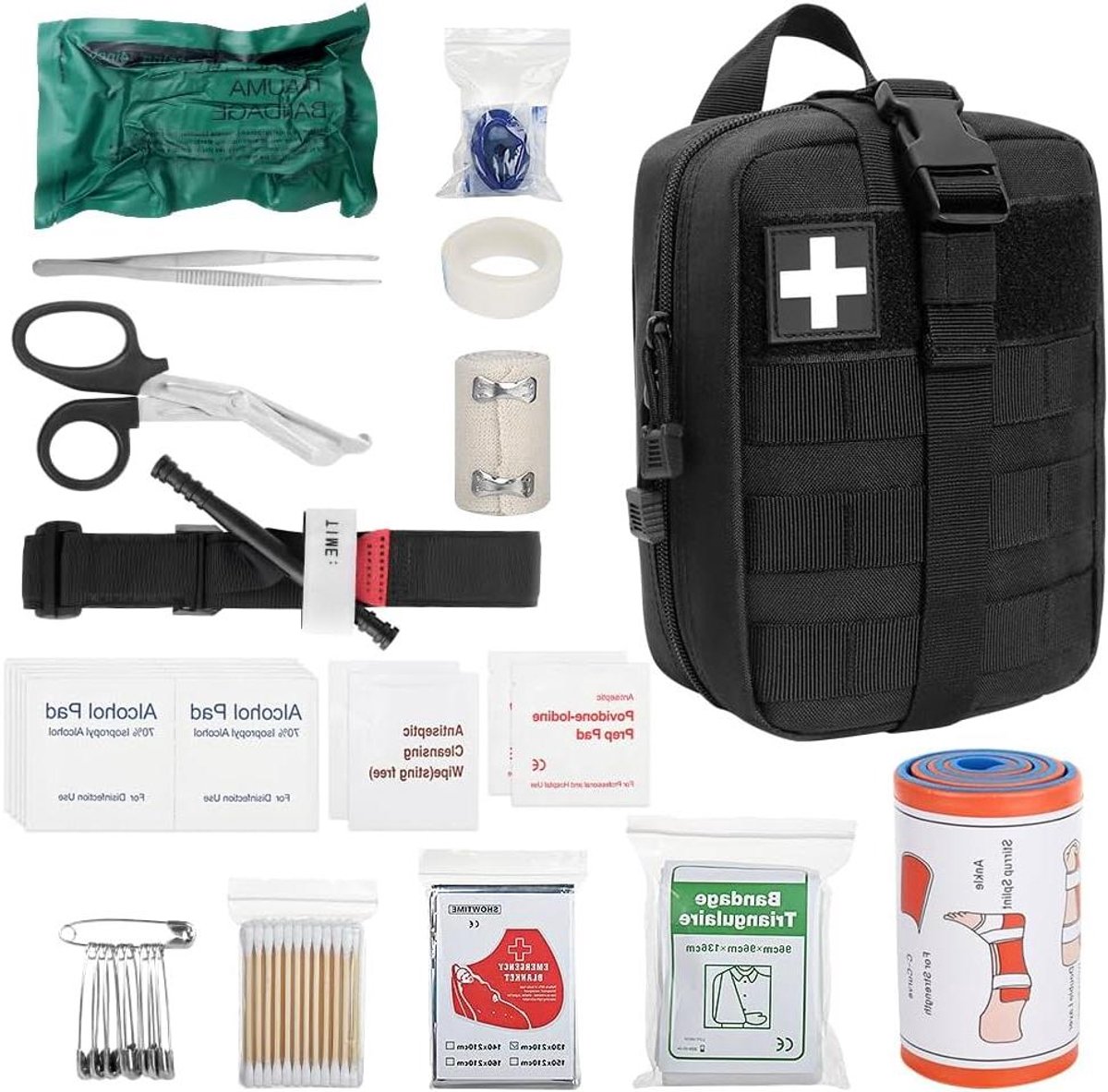 EHBO-set buiten - Nooduitrusting tas - Outdoor avonturen - 46-delige inhoud - Compact formaat - Zwart groen