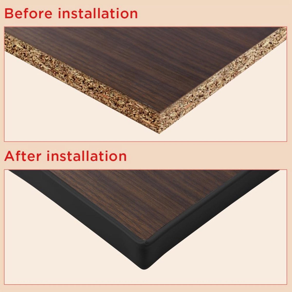 Uvormige Flexibele Randbescherming Strip -300cm x 3.6cm- Meubelrand Beschermer Kinderveiligheid Hout TPE -Zwart en Rood