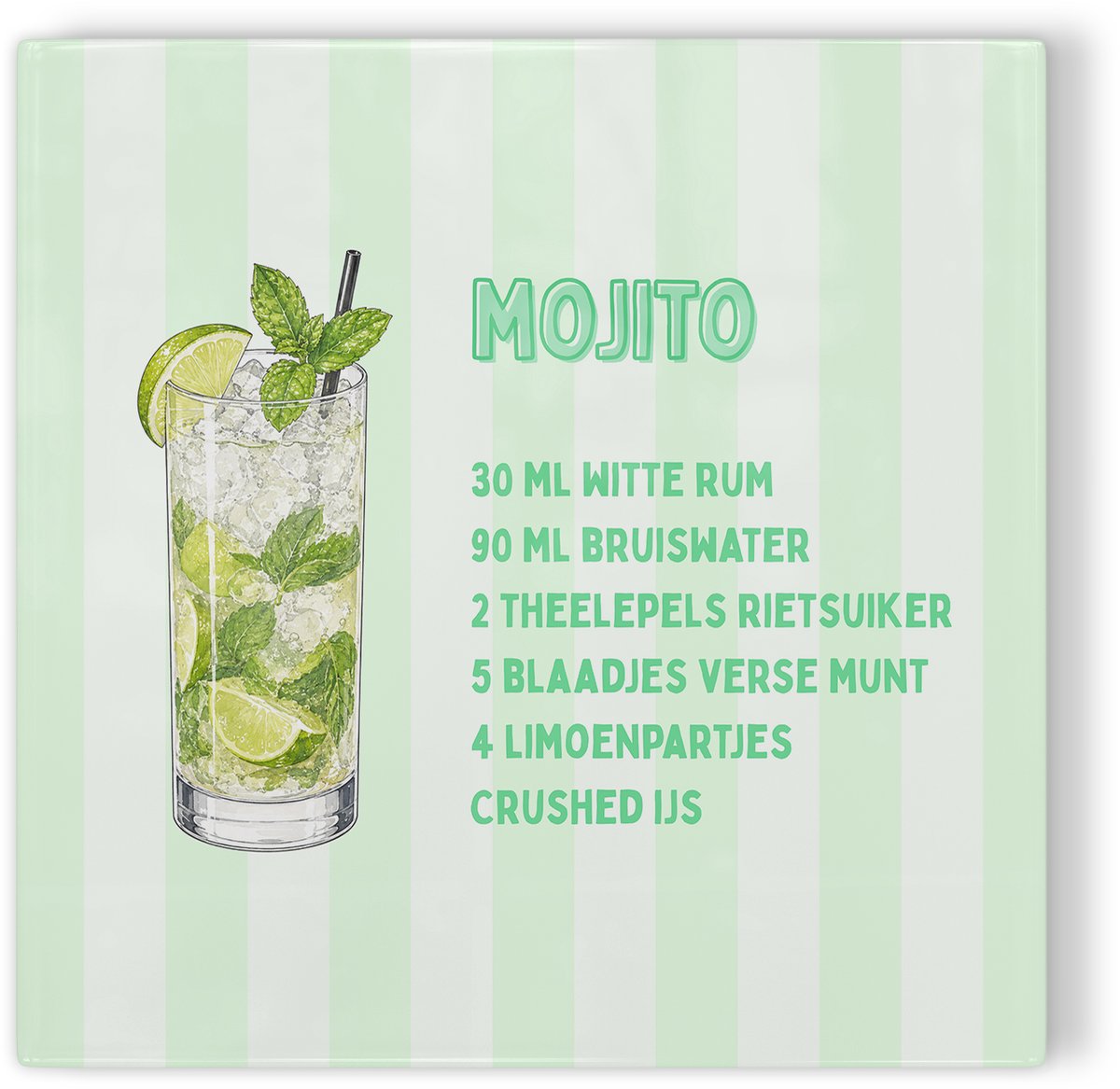 Tegeltje Mojito - gestreept groen wit - tegeltje cocktail - tegeltje met tekst