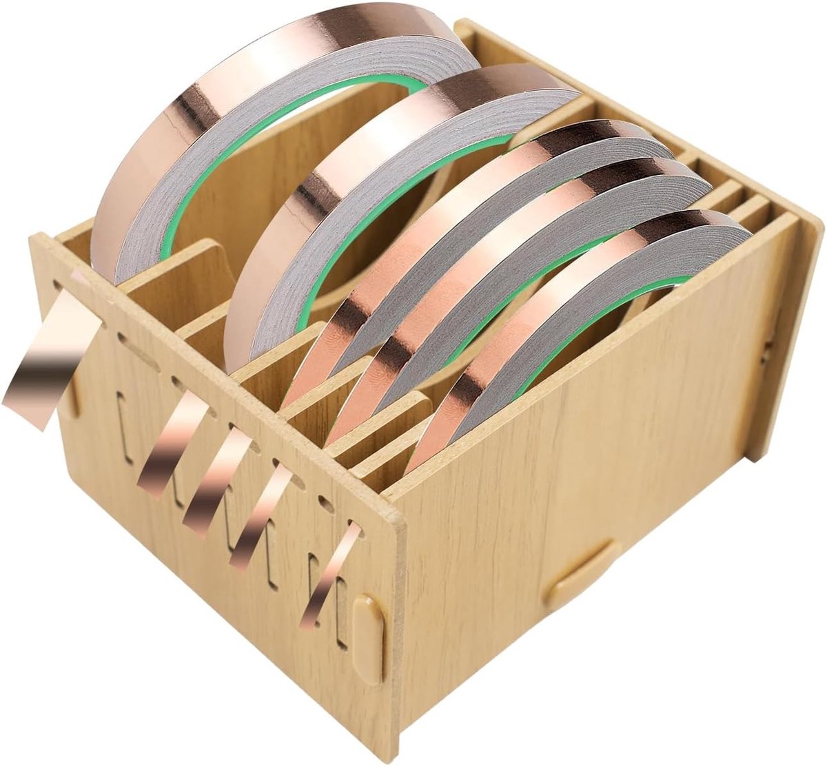 Organizer voor Plakband - Natuurhout - 12,9 x 7,9 cm - 7-vakken Houder voor Knutselbenodigdheden - Voor Creatieve Hobby's